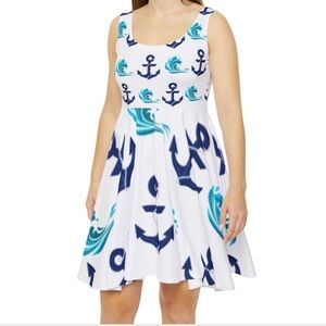 Summer Sleeveless Dress - Nautical Anchors & Sea